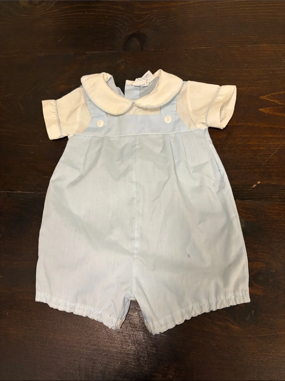 Vtg Classic Baby Boy Light Blue Romper with White Collar 3 Months